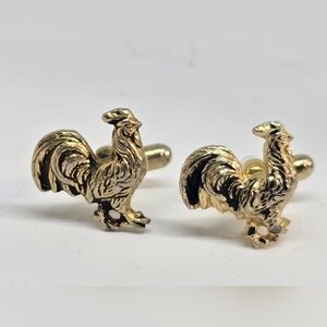 Vintage Gold Tone Rooster Chicken Cuff Links